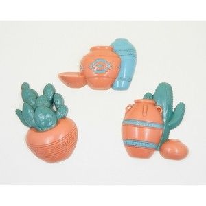 Burwood Wall Decor Plaques Cactus Pots Southwest Santa Fe #3139 Made In USA